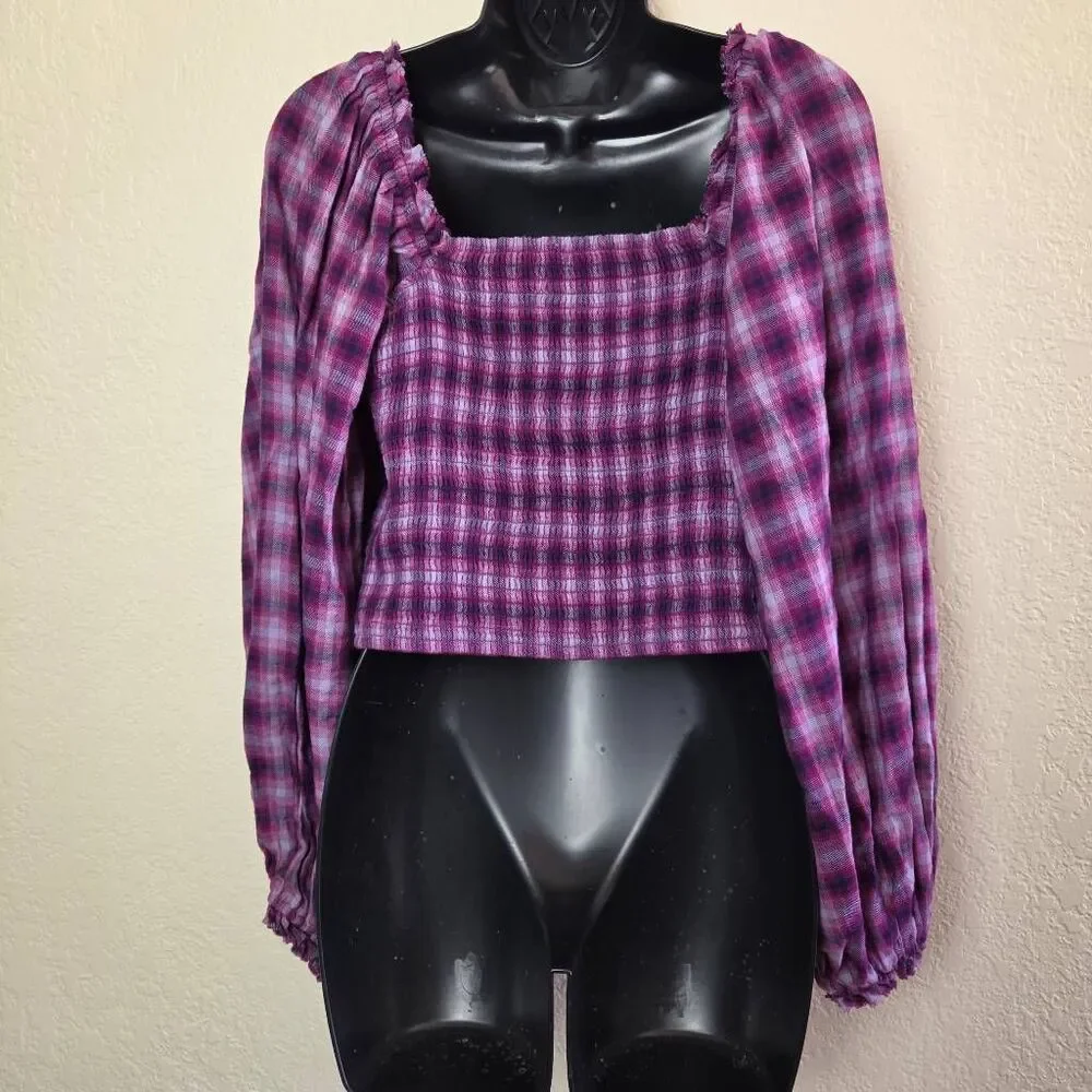 Free People Cherry Bomb Plaid Blouse